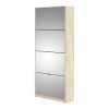 Mirror &amp; Oak Coloured Slim Shoe Cabinet with 4 Drawers - Wall Hung