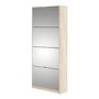Mirror & Oak Coloured Slim Shoe Cabinet with 4 Drawers - Wall Hung