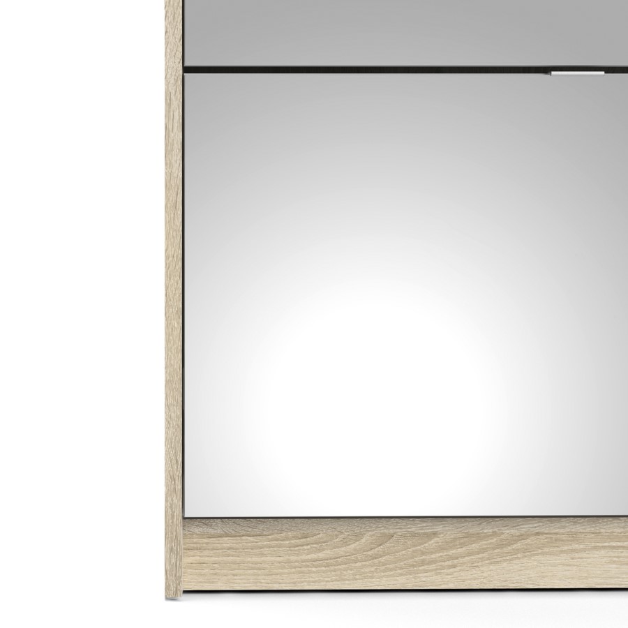Mirror & Oak Coloured Slim Shoe Cabinet with 4 Drawers - Wall Hung
