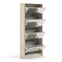 Mirror & Oak Coloured Slim Shoe Cabinet with 4 Drawers - Wall Hung