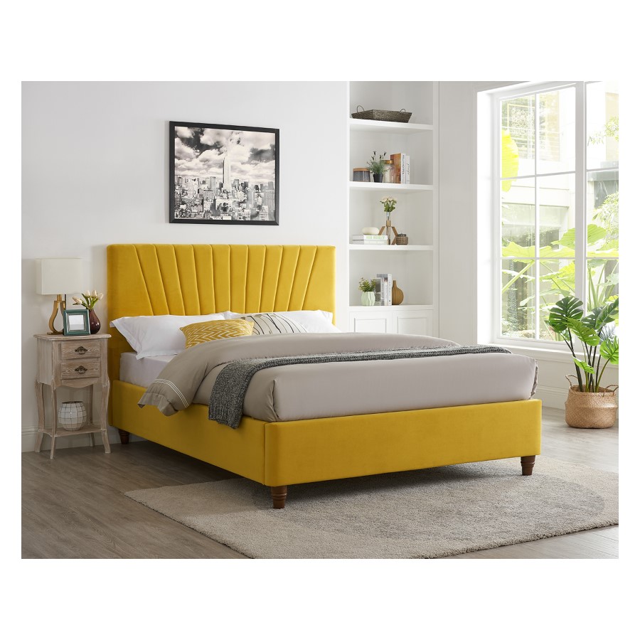 LPD Lexie Double Bed in Mustard Yellow Velvet