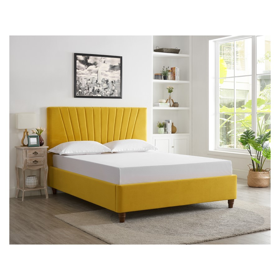 LPD Lexie King Size Bed in Mustard Yellow Velvet