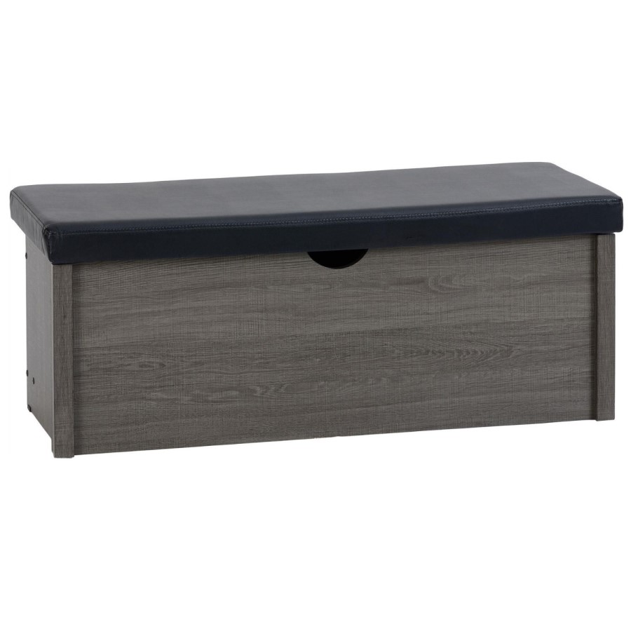 Lisbon Blanket Box in Black Wood Grain/Black Faux Leather