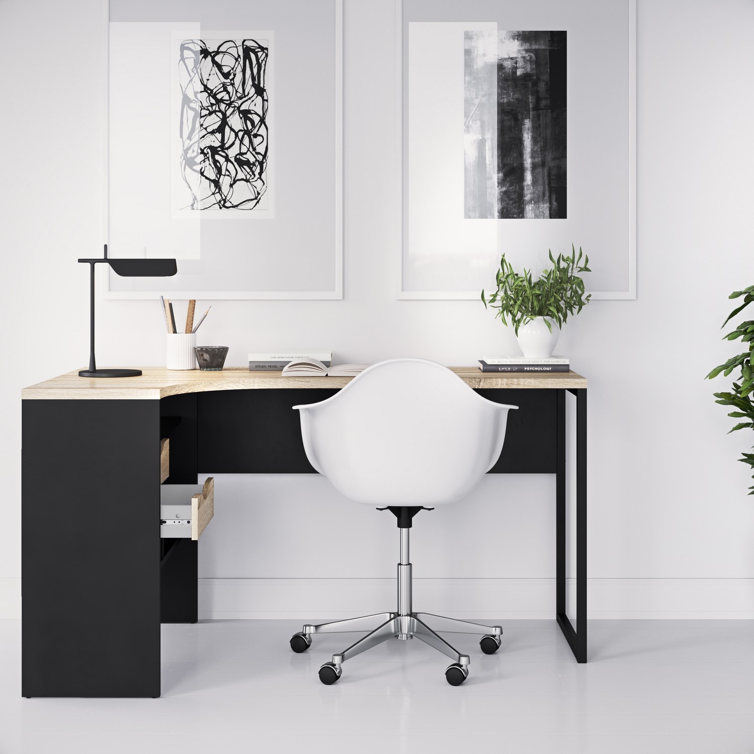 Photo of Black wooden l shaped desk with storage - function plus