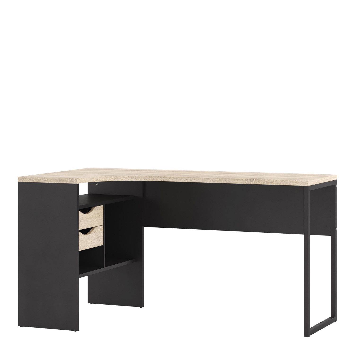 Read more about Black and oak effect l shaped desk with 2 drawers function plus