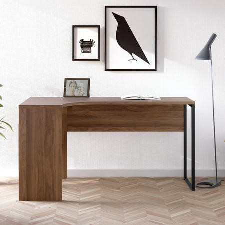 Corner Desk With Dark Wood Top 2, Corner Desk In Black Oak With 2 Drawers Function