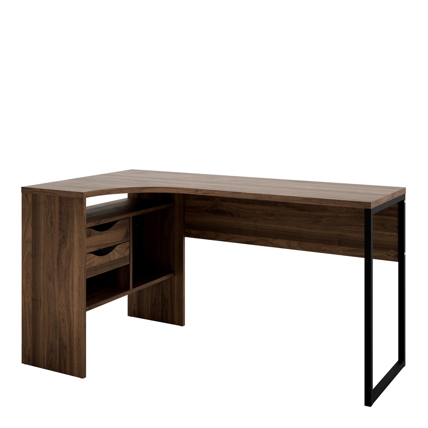 Corner Desk With Dark Wood Top 2 Drawers Function Furniture123
