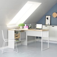 Corner Desk in White & Oak with 2 Drawers - Function