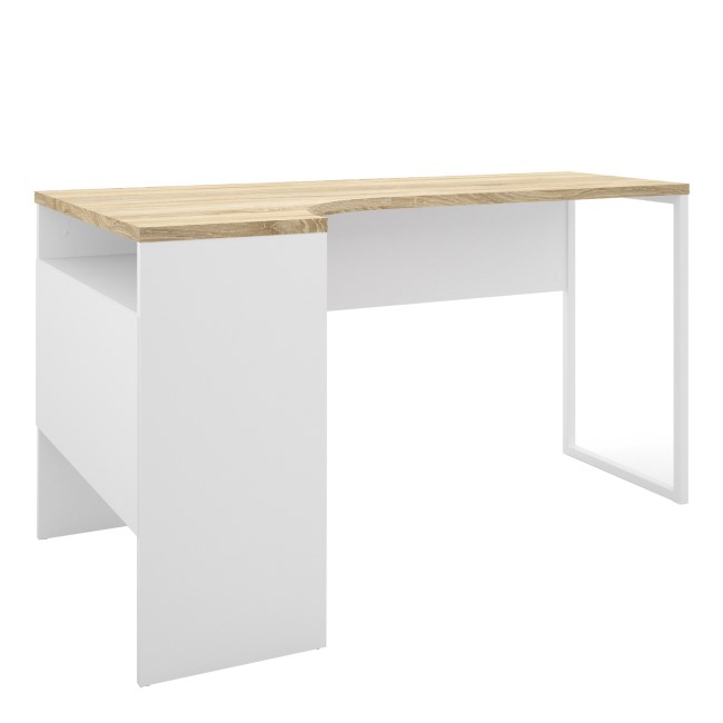 Corner Desk in White & Oak with 2 Drawers - Function