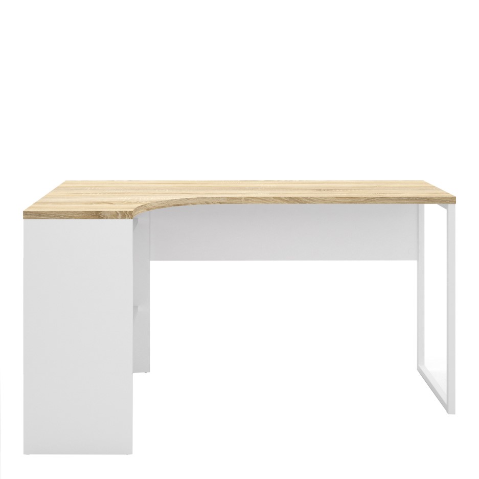 Corner Desk in White & Oak with 2 Drawers Function Furniture123