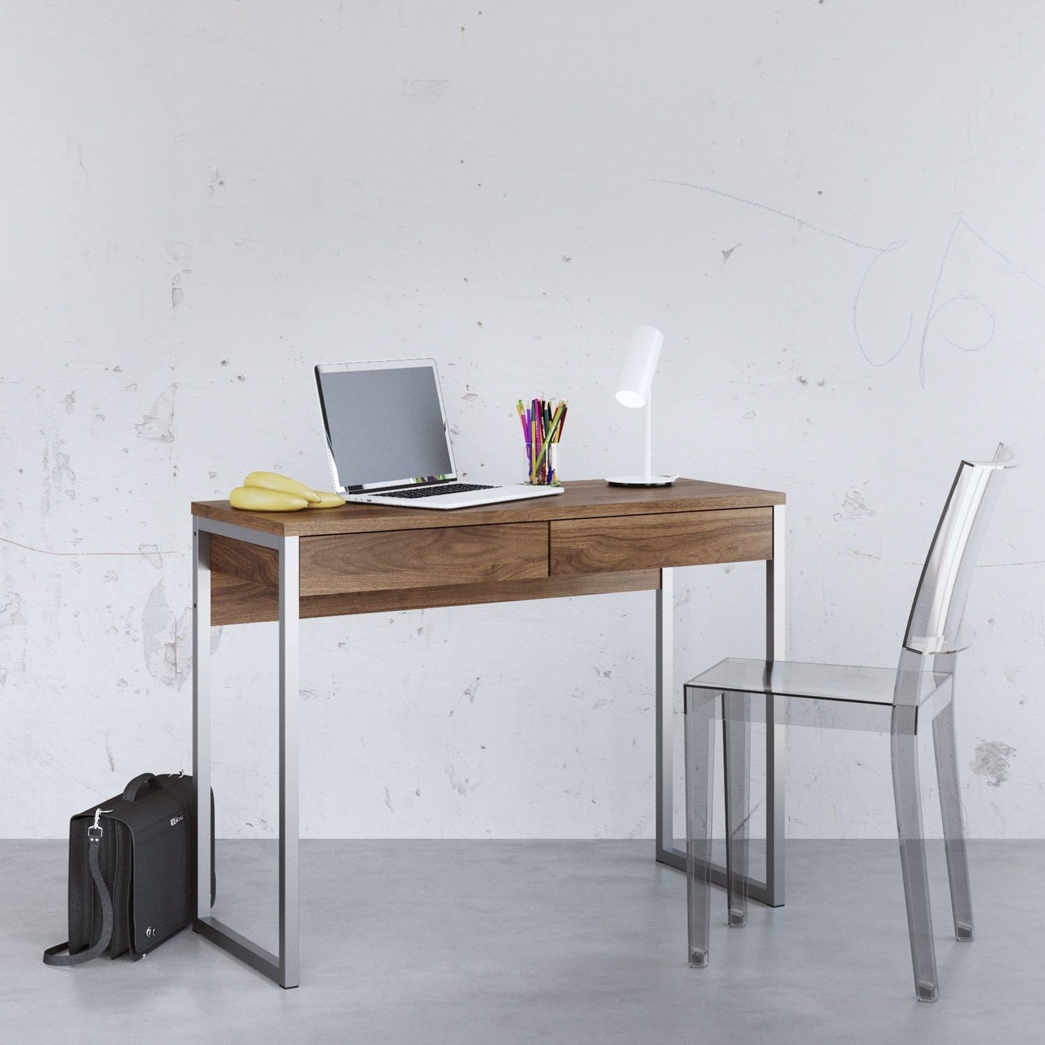 Office Desk in Dark Wood & 2 Drawers - Function