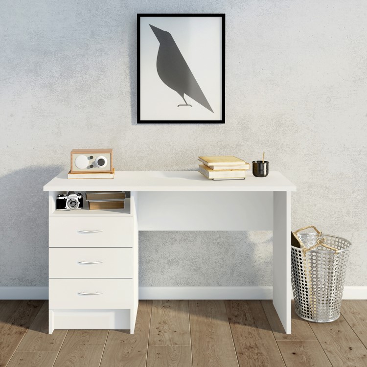 White Wooden Desk with Drawers - Function Plus