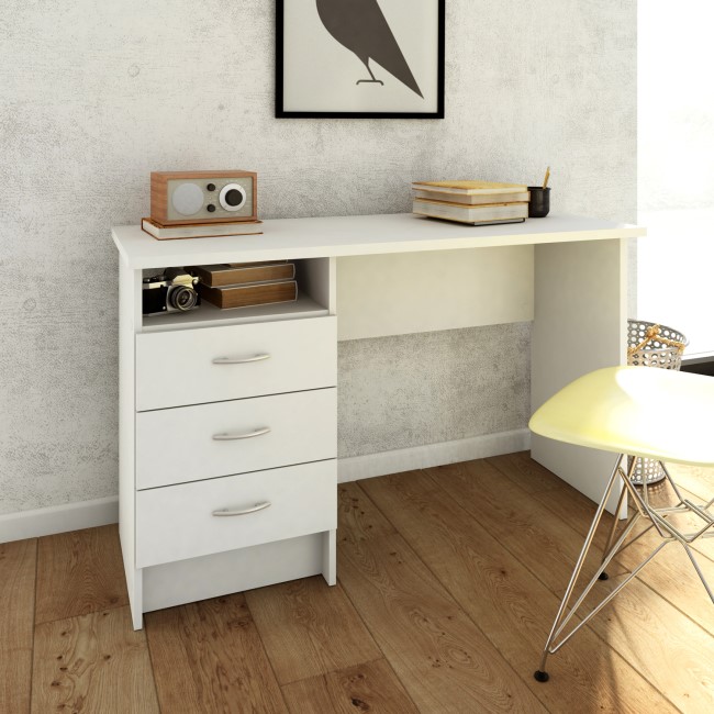 White Wooden Desk with Drawers - Function Plus