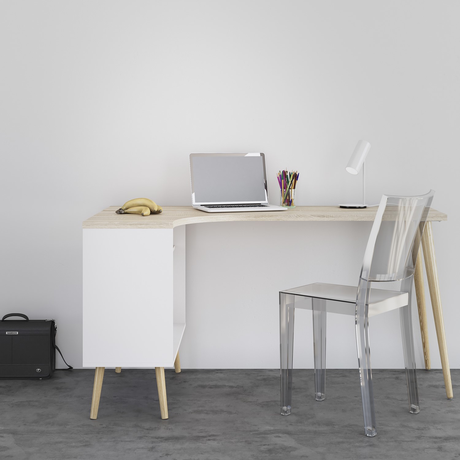 Photo of White wooden l shaped desk with drawers - oslo