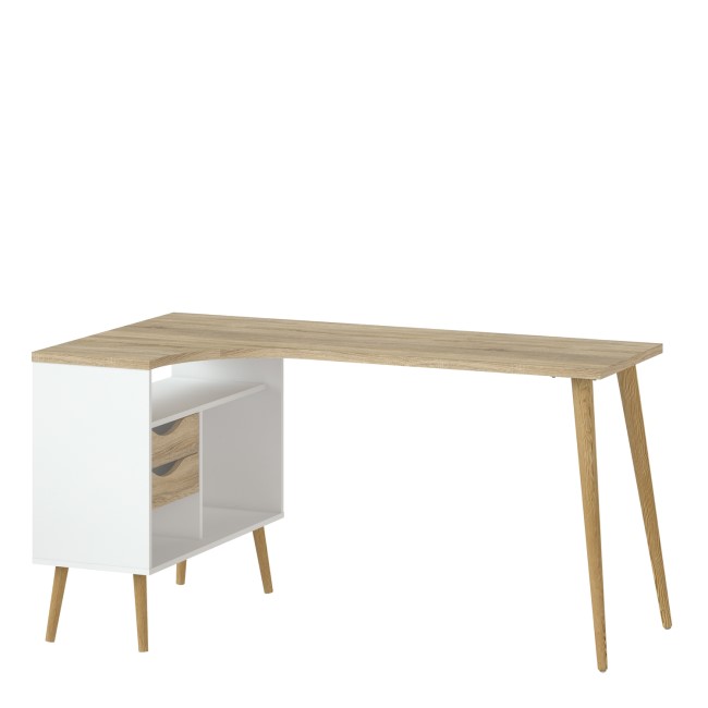 White Wooden L Shaped Desk with Drawers - Oslo