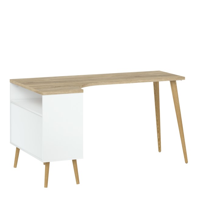 White Wooden L Shaped Desk with Drawers - Oslo