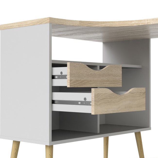 White Wooden L Shaped Desk with Drawers - Oslo