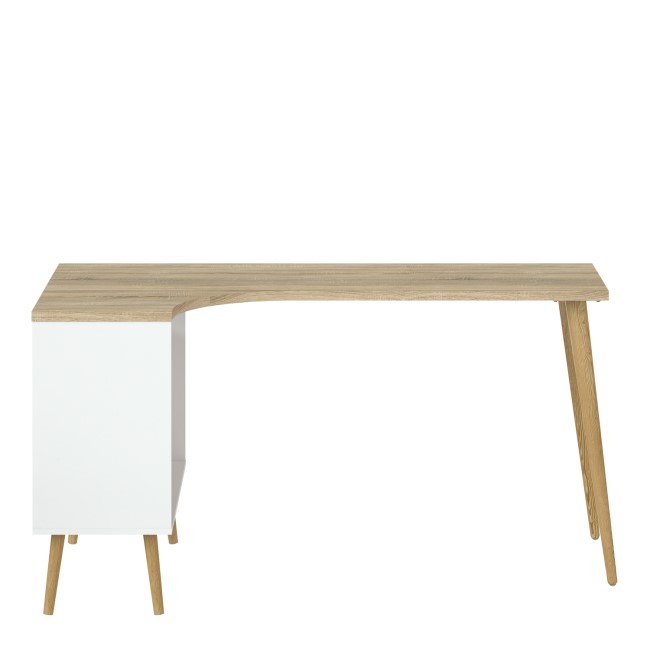 White Wooden L Shaped Desk with Drawers - Oslo