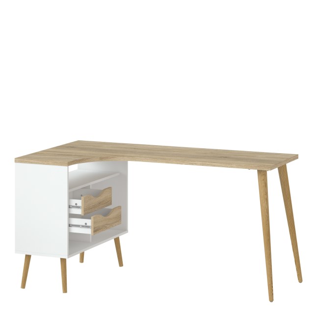 White Wooden L Shaped Desk with Drawers - Oslo