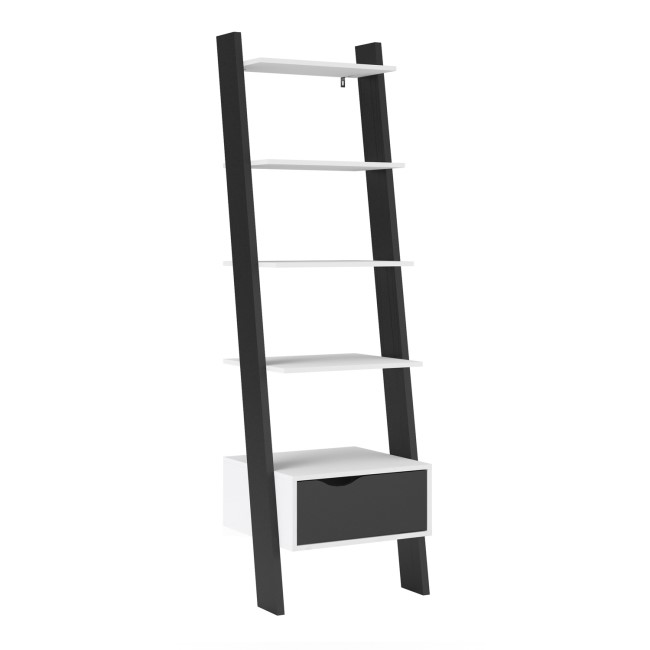 Black & White Matte Leaning Bookcase with 1 Draw - Oslo