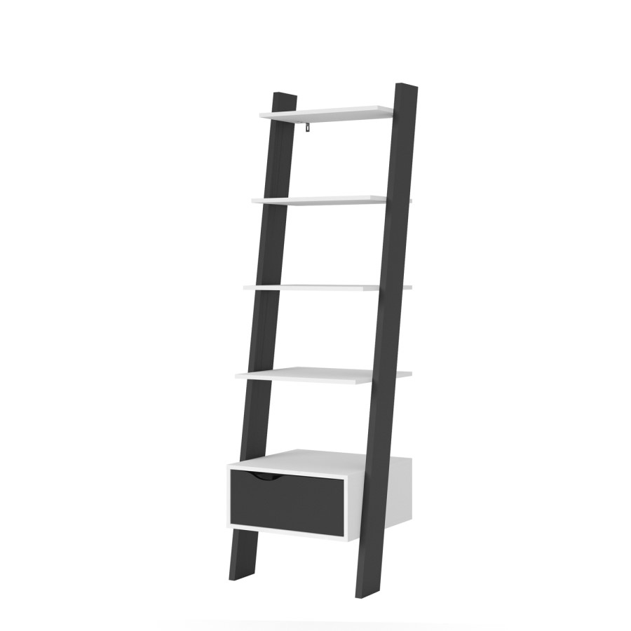 Black & White Matte Leaning Bookcase with 1 Draw - Oslo