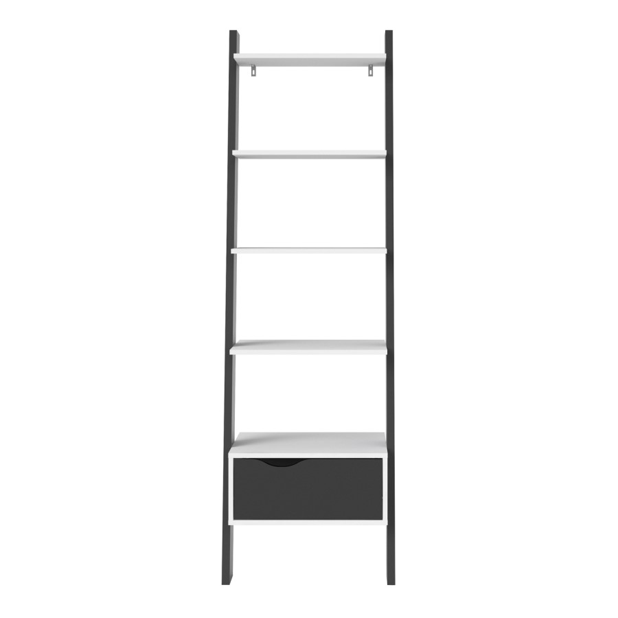 Black & White Matte Leaning Bookcase with 1 Draw - Oslo
