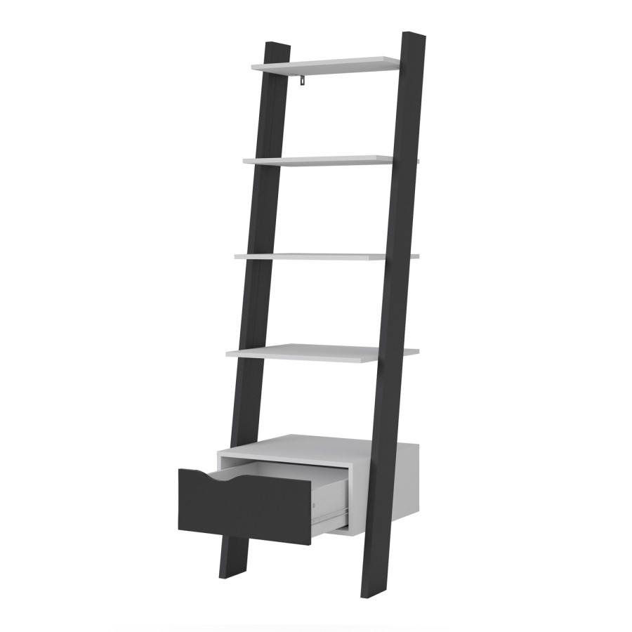 Black & White Matte Leaning Bookcase with 1 Draw - Oslo