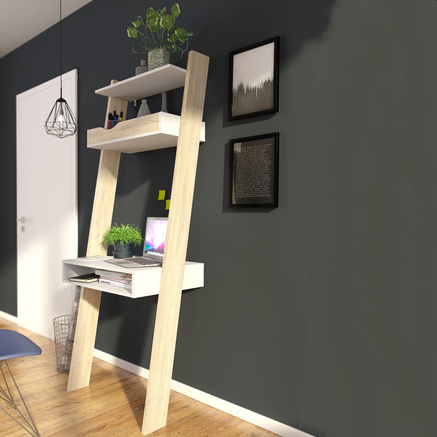 Lean Rig Desk Oslo Leaning Desk in White and Oak - Furniture123