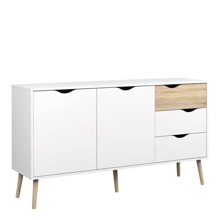 Oslo Large Sideboard 3 Drawers 2 Doors in White and Oak