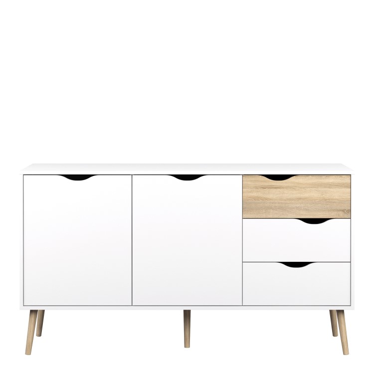 Oslo Large Sideboard 3 Drawers 2 Doors in White and Oak