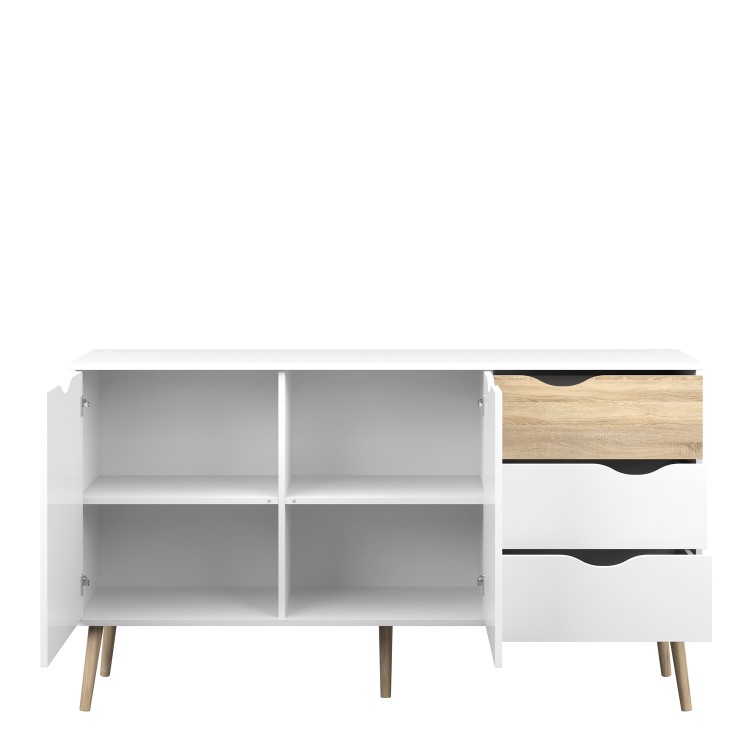 Oslo Large Sideboard 3 Drawers 2 Doors in White and Oak