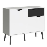 Oslo Small Sideboard 1 Drawer 2 Doors in White and Black Matt