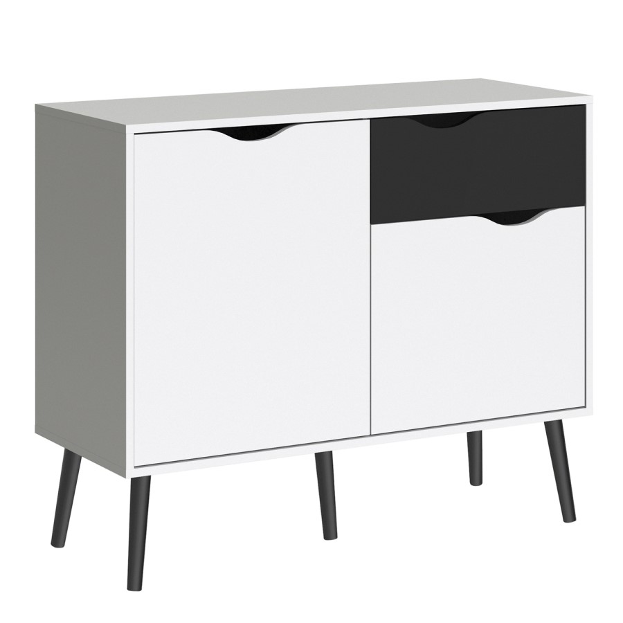 Oslo Small Sideboard 1 Drawer 2 Doors in White and Black Matt