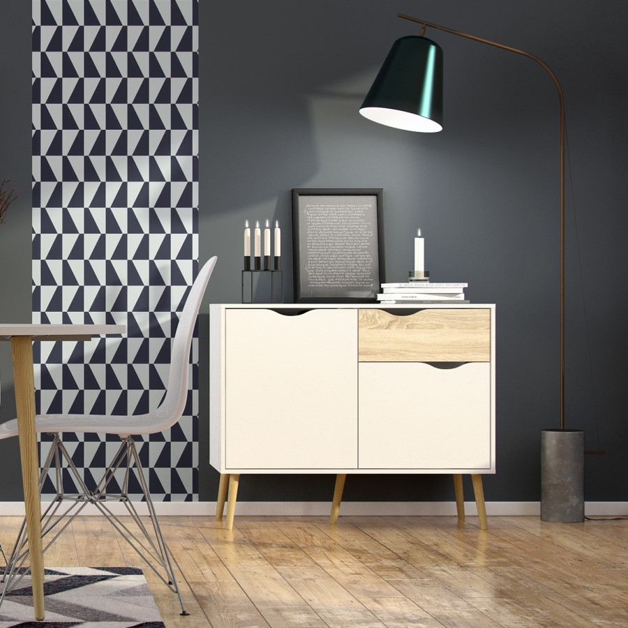 Oslo Small Sideboard 1 Drawer 2 Doors in White and Oak