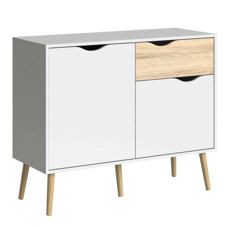 Oslo Small Sideboard 1 Drawer 2 Doors in White and Oak