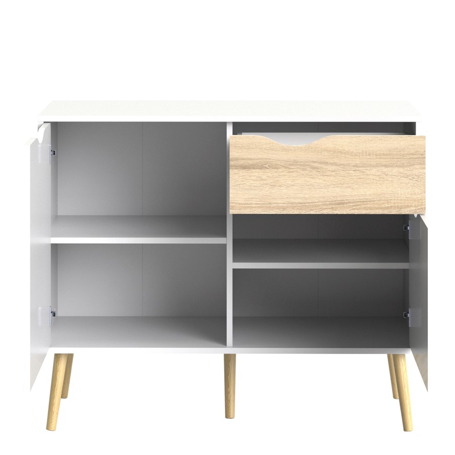Oslo Small Sideboard 1 Drawer 2 Doors in White and Oak