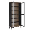 Tall Black and Walnut Display Cabinet with Glass Doors - Roomers
