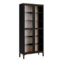 Tall Black and Walnut Display Cabinet with Glass Doors - Roomers