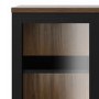 Tall Black and Walnut Display Cabinet with Glass Doors - Roomers