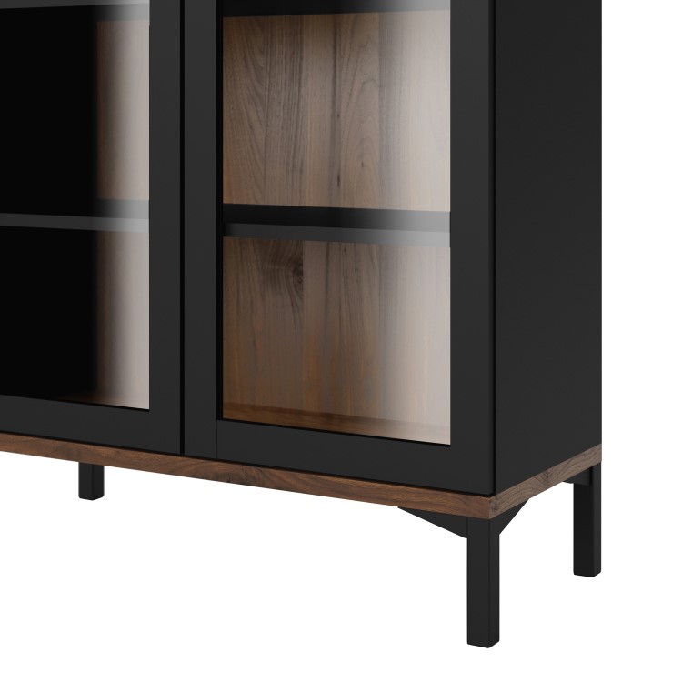 Tall Black and Walnut Display Cabinet with Glass Doors - Roomers