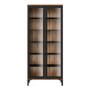 Tall Black and Walnut Display Cabinet with Glass Doors - Roomers