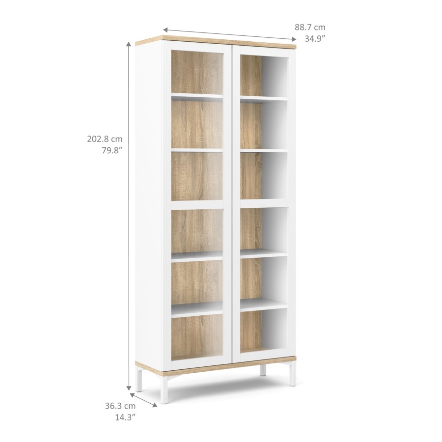 Roomers Display Cabinet Glazed 2 Doors in White and Oak