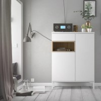Tall White Sideboard with Oak Shelf - Roomers