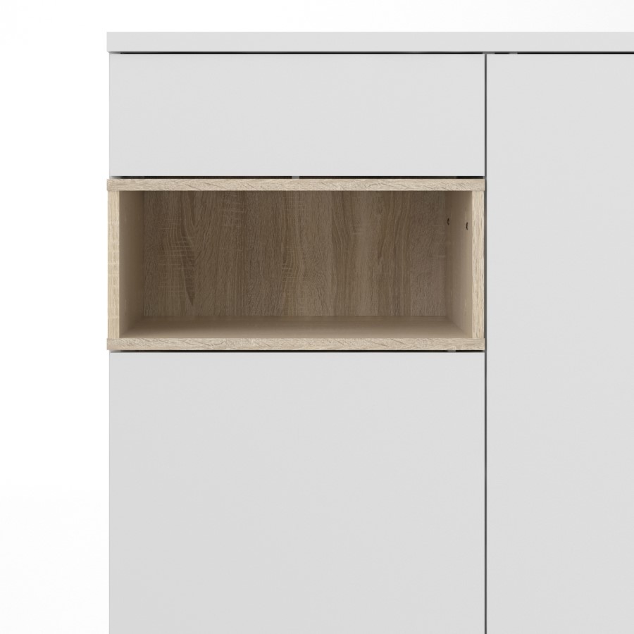 Tall White Sideboard with Oak Shelf - Roomers