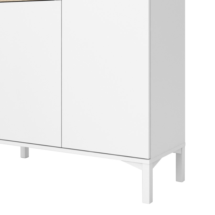 Tall White Sideboard with Oak Shelf - Roomers