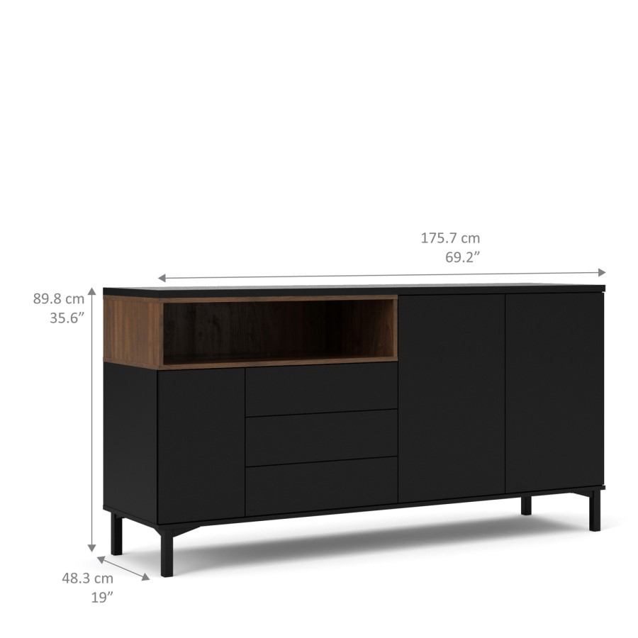 Roomers Sideboard 3 Drawers 3 Doors in Black and Walnut
