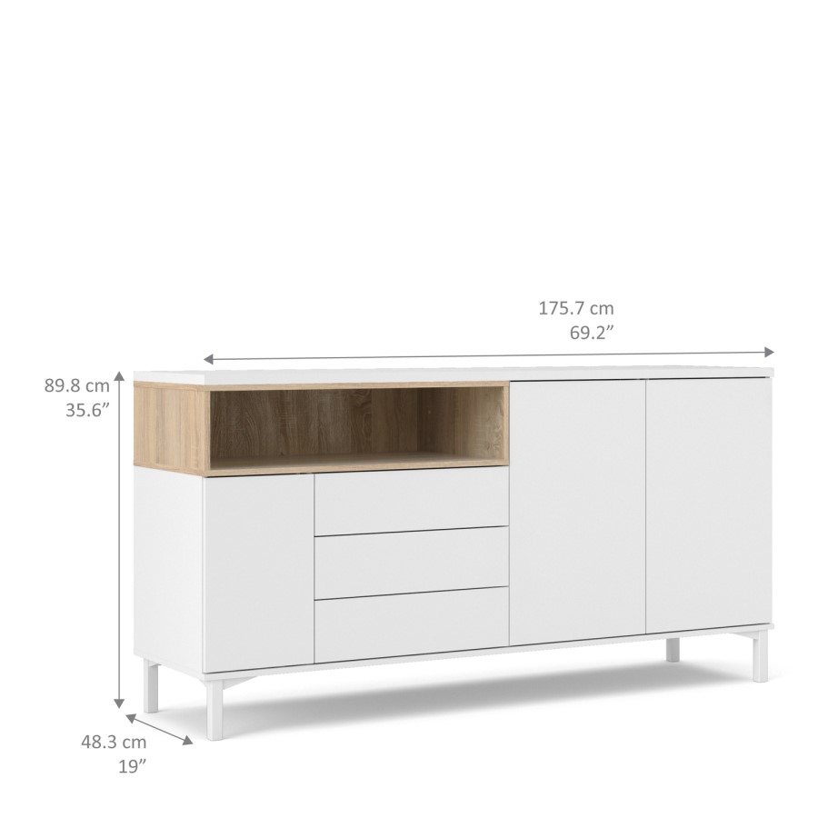 Roomers Sideboard 3 Drawers 3 Doors in White and Oak