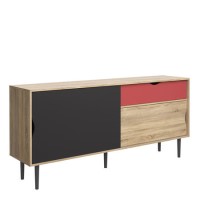 Unit Sideboard 1 Drawer w/ Sliding Doors in Oak with Dark Grey and Teracotta