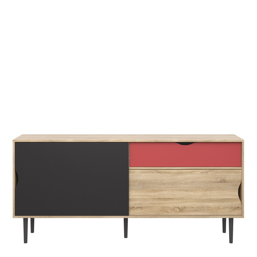 Unit Sideboard 1 Drawer w/ Sliding Doors in Oak with Dark Grey and Teracotta