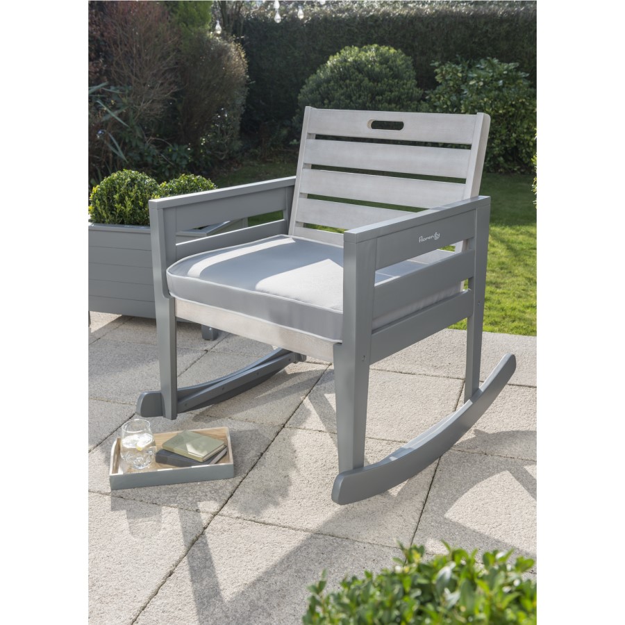 Grey Wooden Garden Rocking Chair with Cushion - Grigio